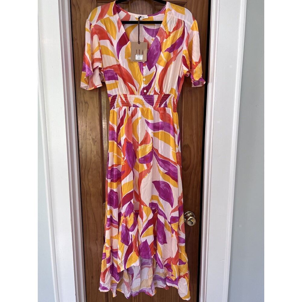 NWT Anthropologie Abel The Label Anthro Maxi Swish hi low Dress Womens Sz Medium